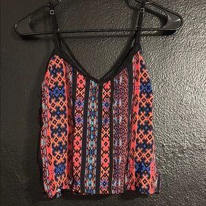 Vibrant Pink and Blue spaghetti strap, Graphic Crop Camisole